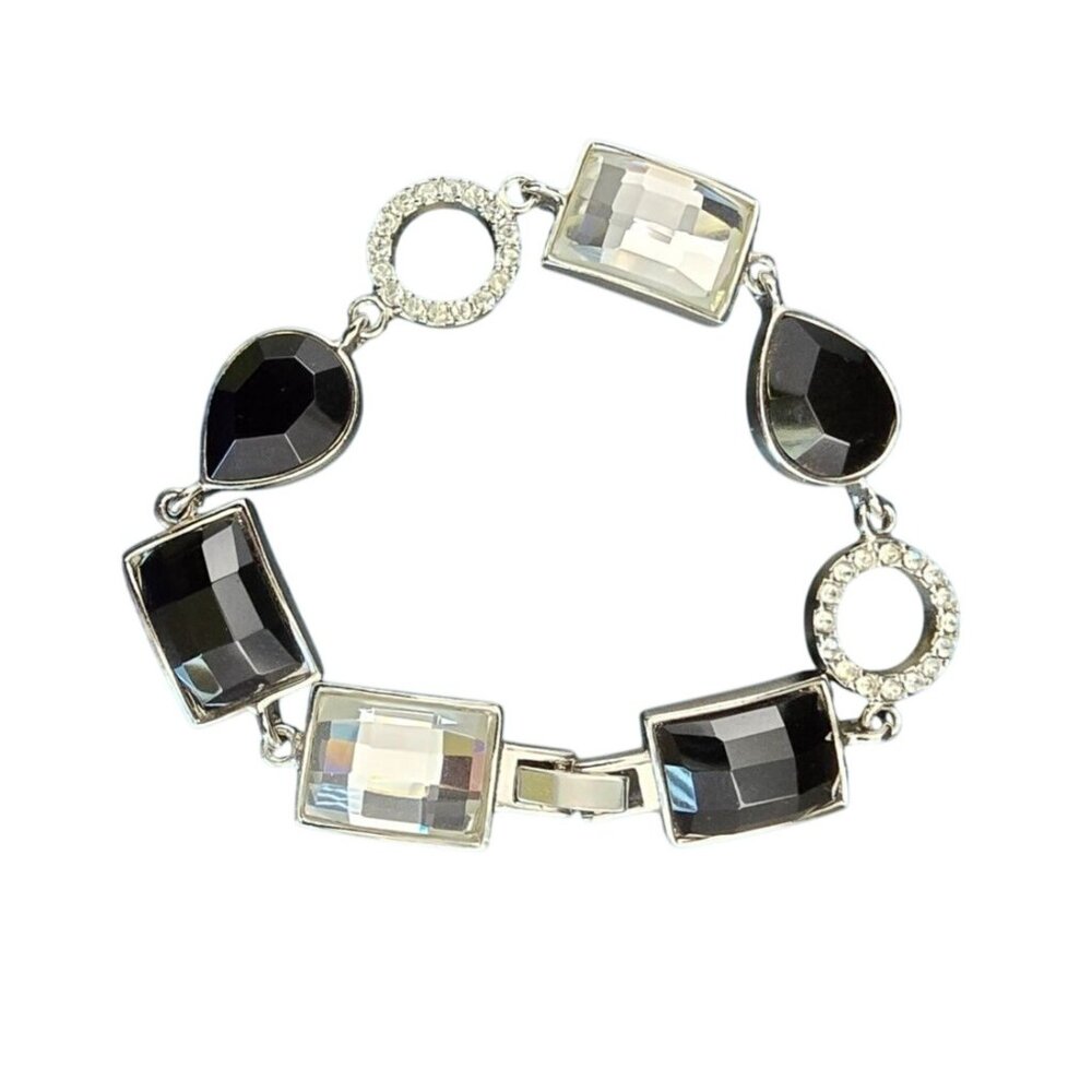 Lia Sophia Party On Silver-Tone Bracelet With Black & Clear Cut Crystals - Picture 3 of 8